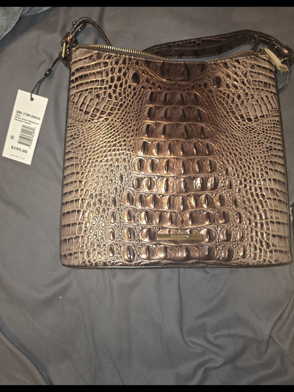 Brahmin Bronze Croc-Embossed Leather Crossbody Bag